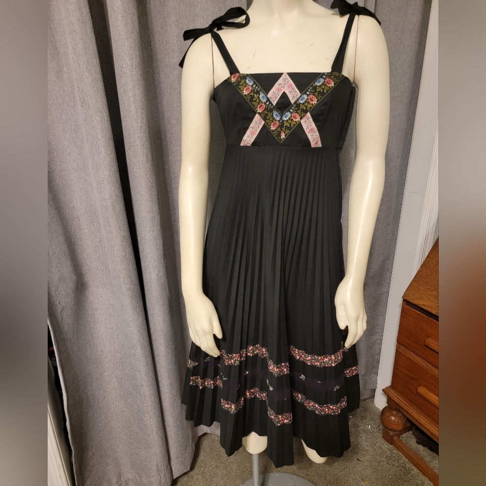 Vtg 70s Prairie Cottage Babydoll Sun Dress‎ Pleated Skirt Young Eduardian Sz 5